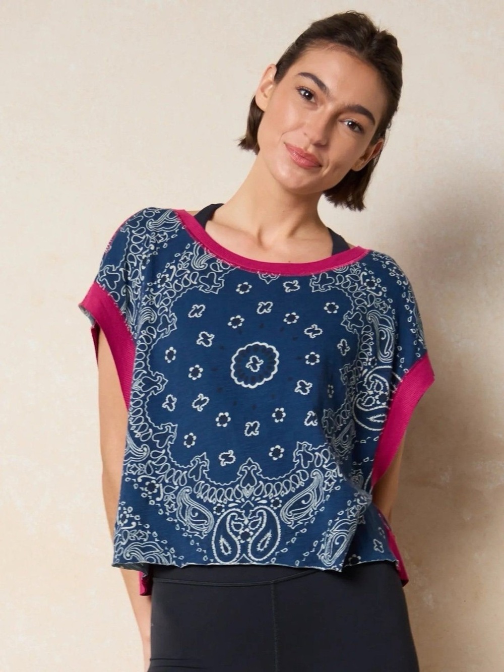 NWT Natural Life Women's 100% Cotton Indigo Bandana Cut It Out Cotton Tee